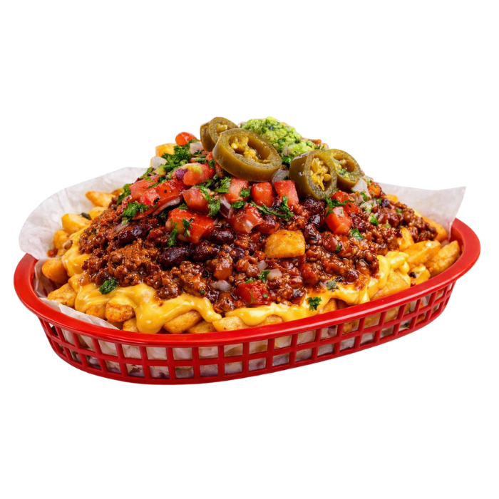 Loaded fries met chili, kaas en salsa