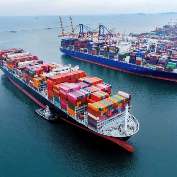 Aerial view of a container port and logistics terminal