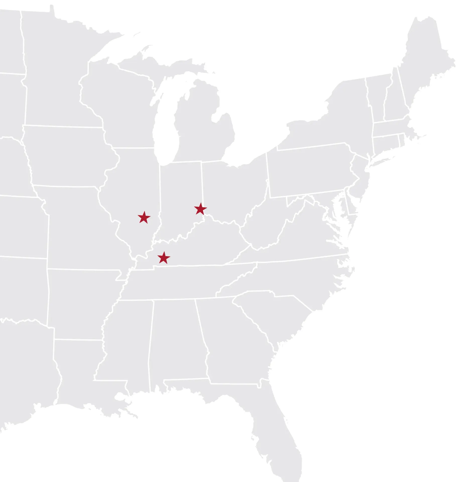 Map of Siemer Milling Company's three mill locations